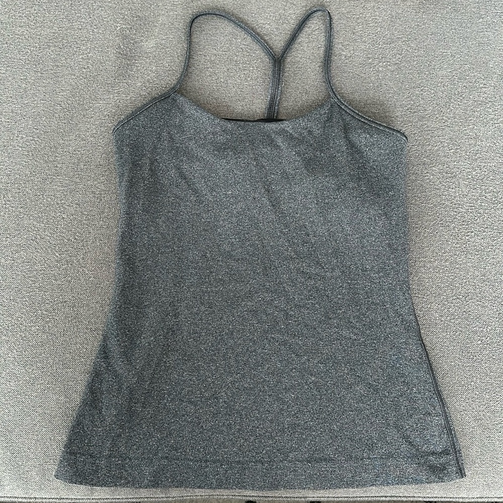 Dark gray razor back Lululemon tank top with built in bra. Great condition
